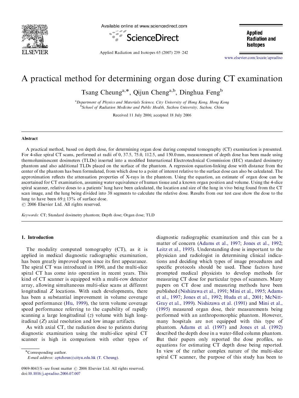 A practical method for determining organ dose during CT examination