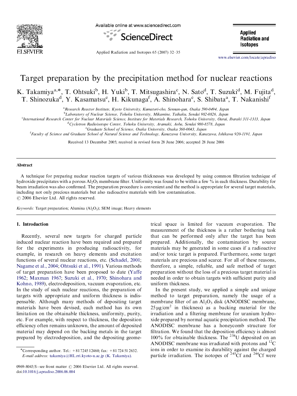 Target preparation by the precipitation method for nuclear reactions