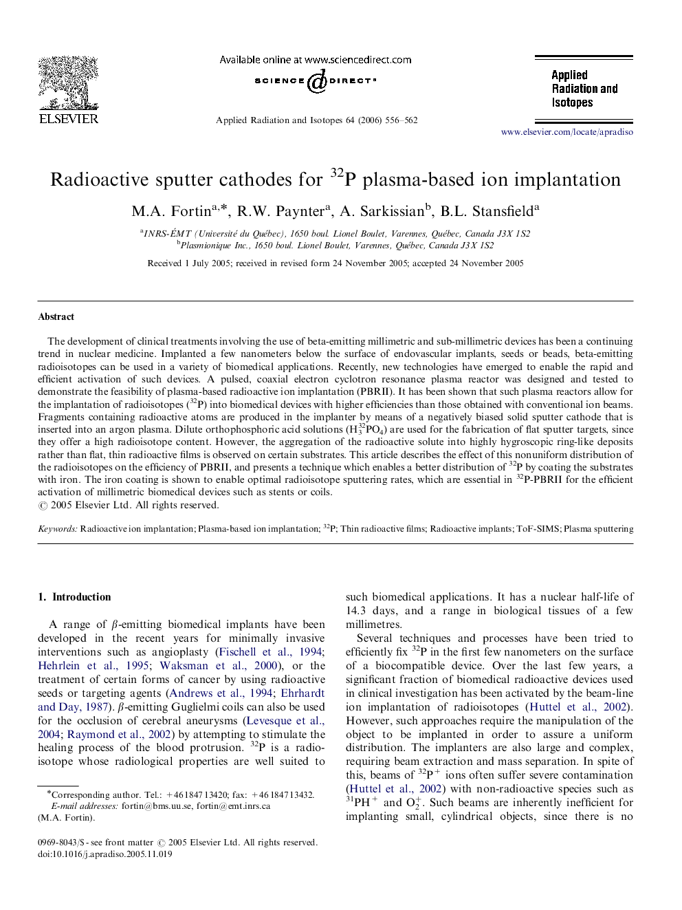 Radioactive sputter cathodes for 32P plasma-based ion implantation