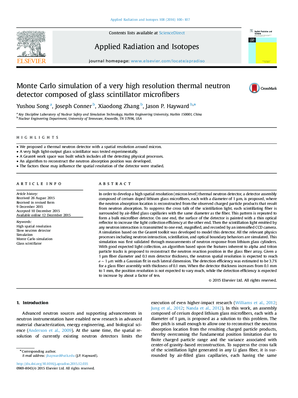 Monte Carlo simulation of a very high resolution thermal neutron detector composed of glass scintillator microfibers