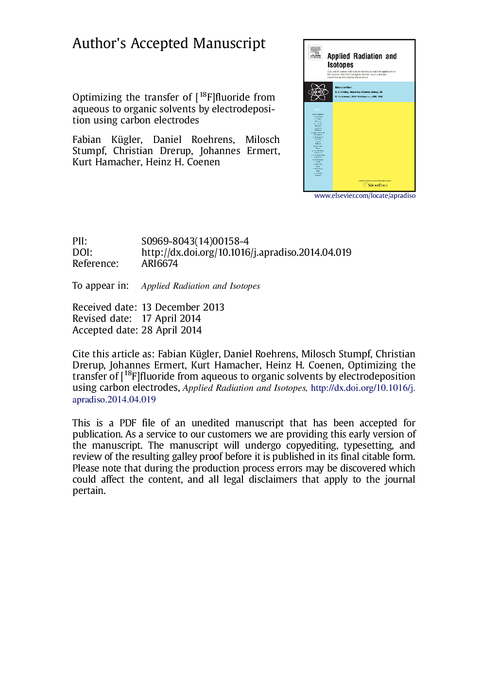 Optimizing the transfer of [18F]fluoride from aqueous to organic solvents by electrodeposition using carbon electrodes