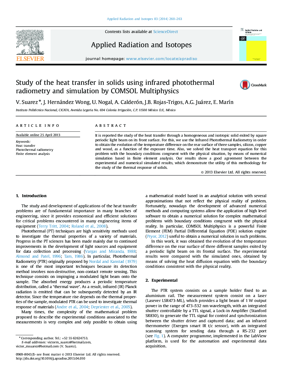 Study of the heat transfer in solids using infrared photothermal radiometry and simulation by COMSOL Multiphysics