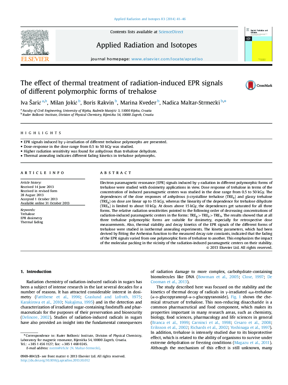 The effect of thermal treatment of radiation-induced EPR signals of different polymorphic forms of trehalose