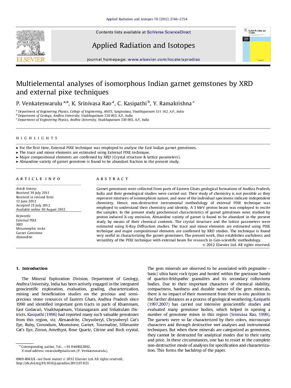 Multielemental analyses of isomorphous Indian garnet gemstones by XRD and external pixe techniques