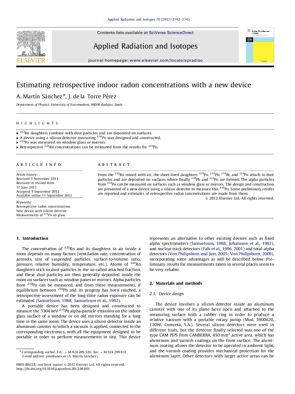 عکس صفحه اول مقاله: Estimating retrospective indoor radon concentrations with a new device Estimating retrospective indoor radon concentrations with a new device