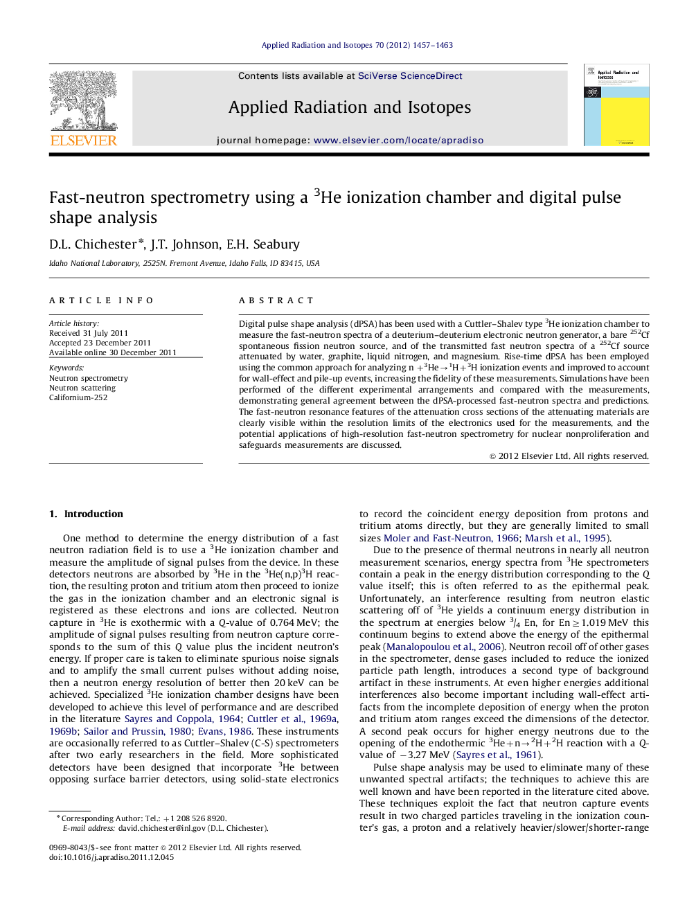 Fast-neutron spectrometry using a 3He ionization chamber and digital pulse shape analysis