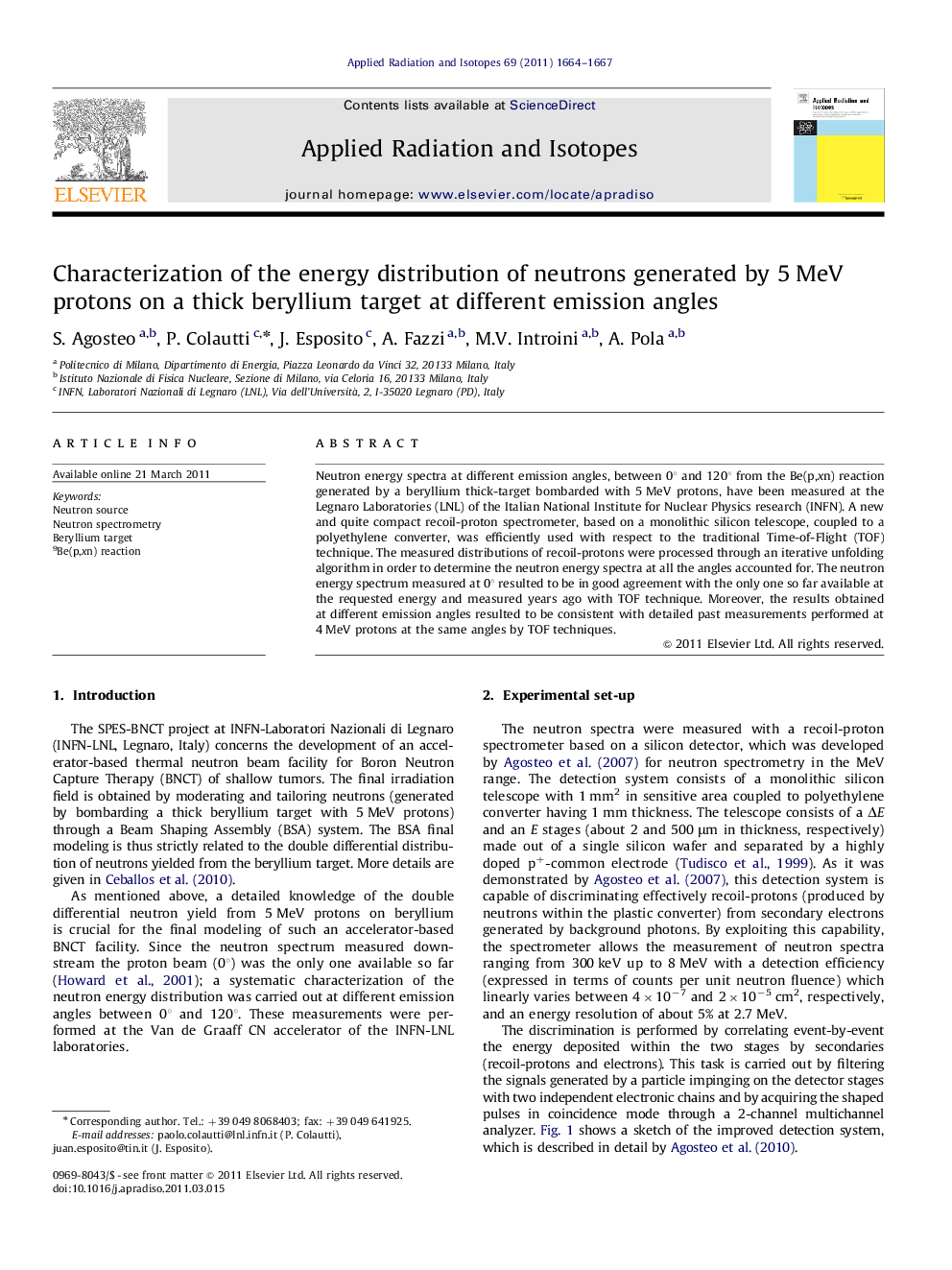 Characterization of the energy distribution of neutrons generated by 5 MeV protons on a thick beryllium target at different emission angles