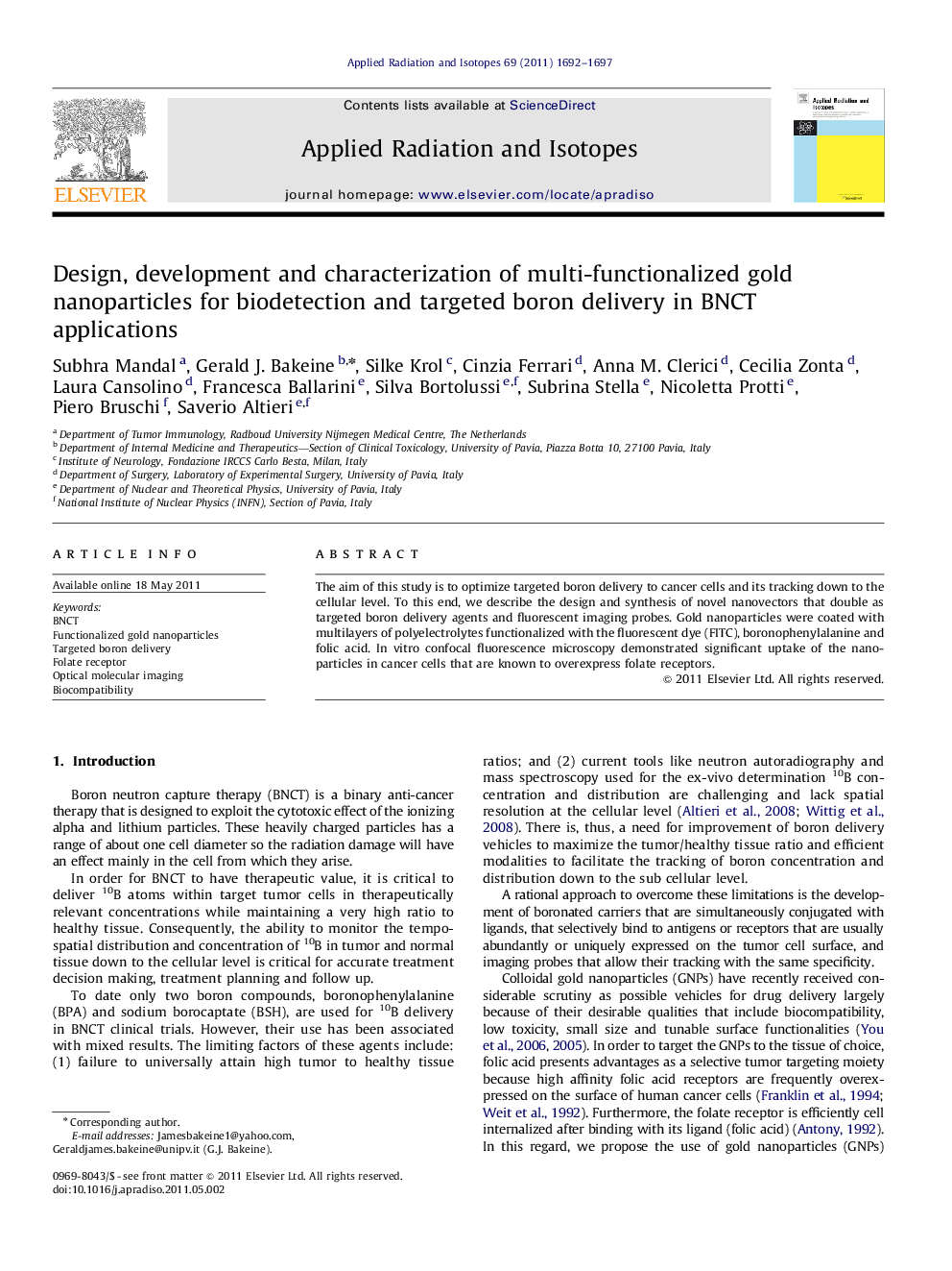 Design, development and characterization of multi-functionalized gold nanoparticles for biodetection and targeted boron delivery in BNCT applications