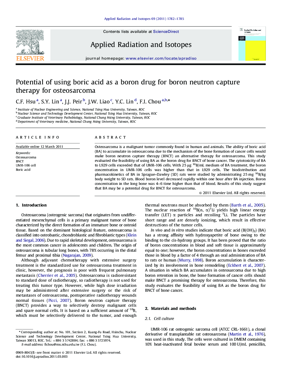 Potential of using boric acid as a boron drug for boron neutron capture therapy for osteosarcoma