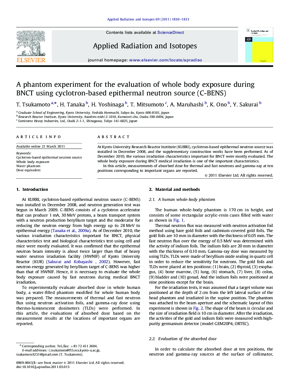 A phantom experiment for the evaluation of whole body exposure during BNCT using cyclotron-based epithermal neutron source (C-BENS)