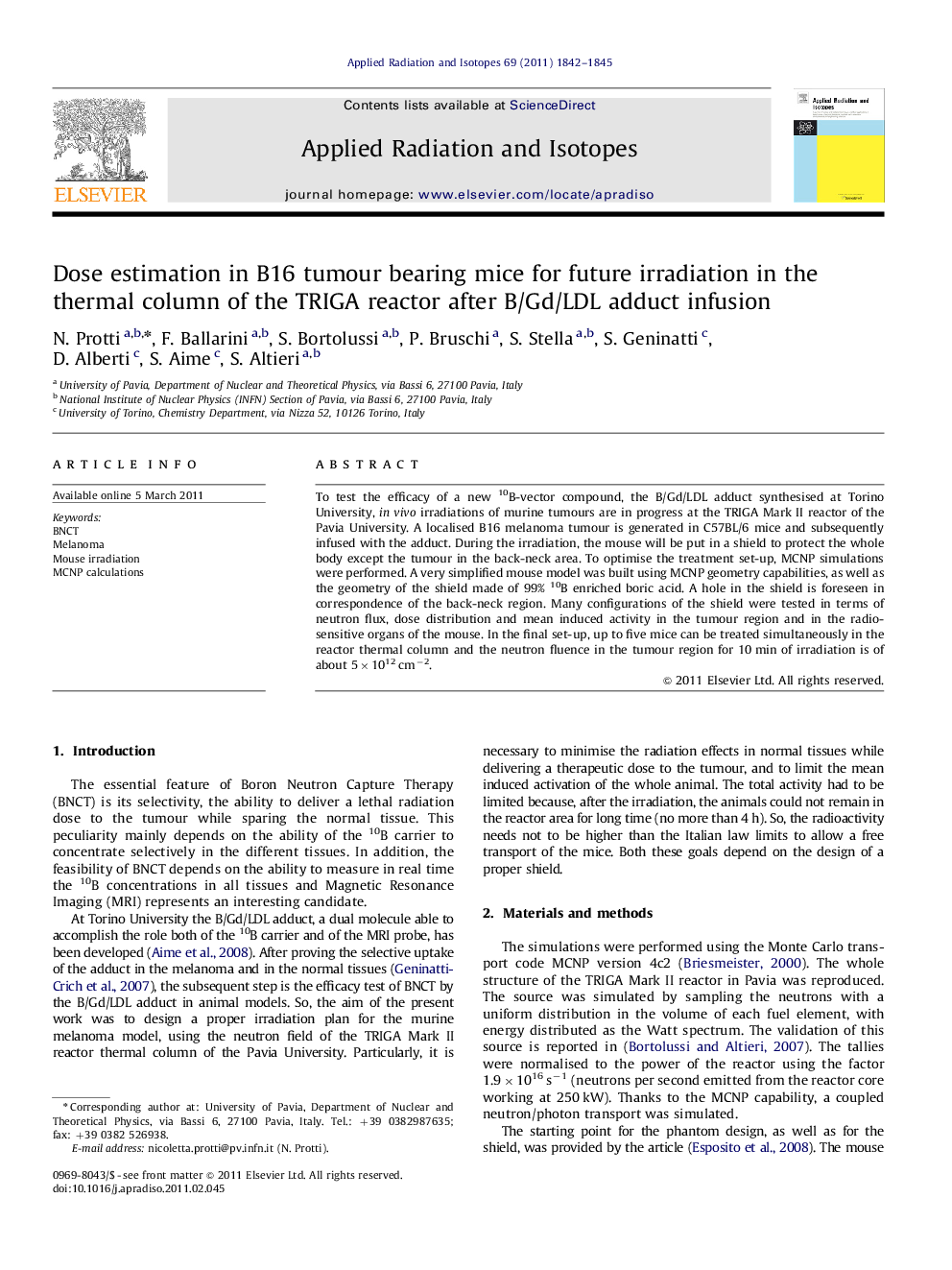 Dose estimation in B16 tumour bearing mice for future irradiation in the thermal column of the TRIGA reactor after B/Gd/LDL adduct infusion