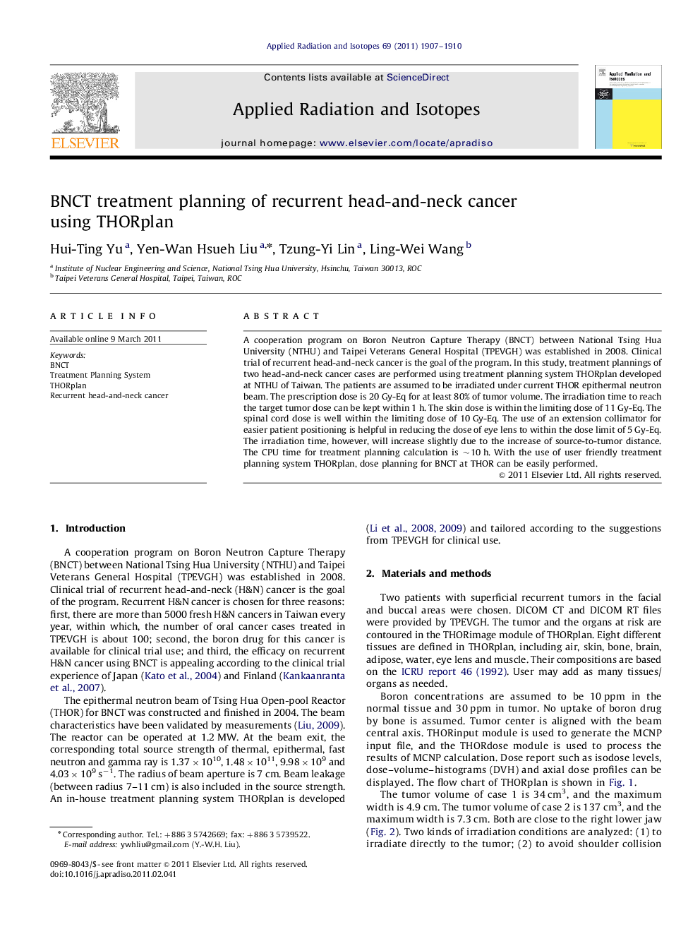 BNCT treatment planning of recurrent head-and-neck cancer using THORplan