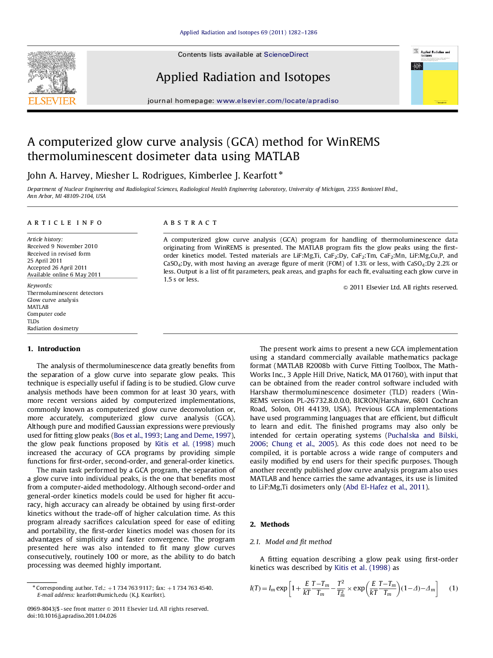 A computerized glow curve analysis (GCA) method for WinREMS thermoluminescent dosimeter data using MATLAB