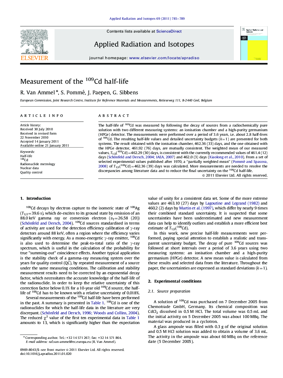 Measurement of the 109Cd half-life