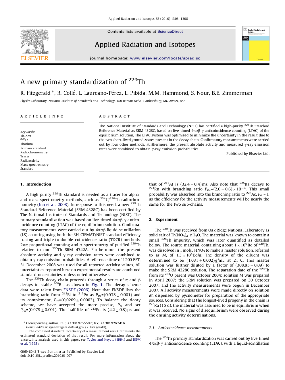 عکس صفحه اول مقاله: A new primary standardization of 229Th A new primary standardization of 229Th