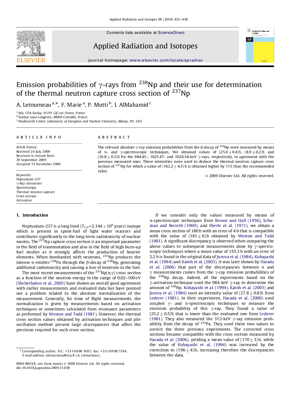 Emission probabilities of γ-rays from 238Np and their use for determination of the thermal neutron capture cross section of 237Np