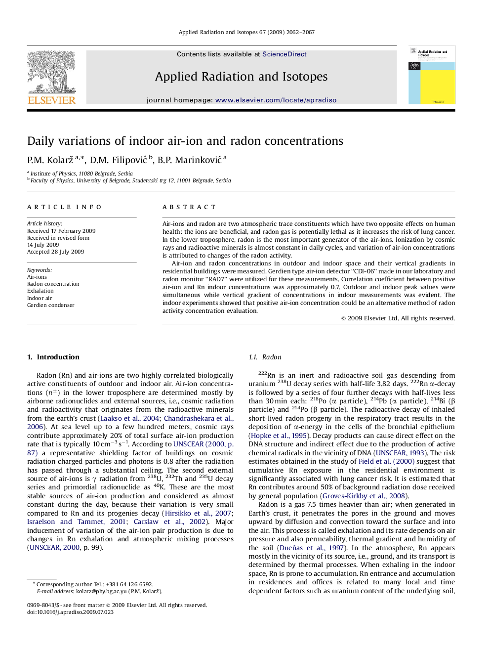 Daily variations of indoor air-ion and radon concentrations