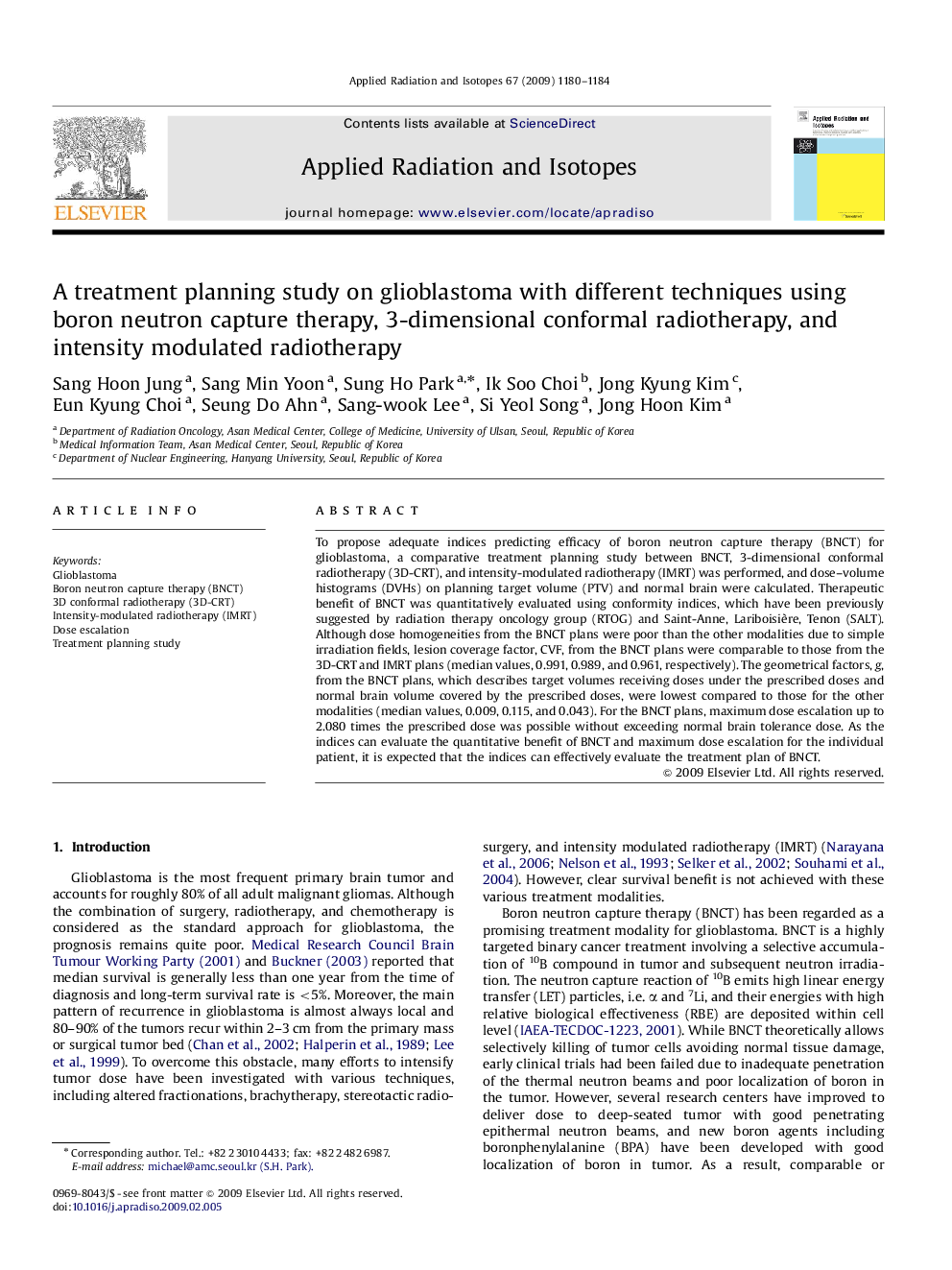 A treatment planning study on glioblastoma with different techniques using boron neutron capture therapy, 3-dimensional conformal radiotherapy, and intensity modulated radiotherapy