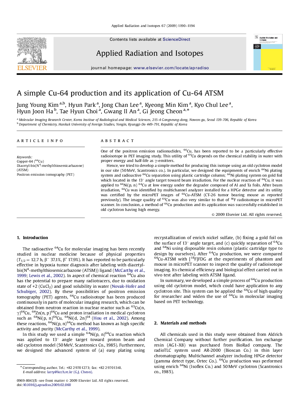 A simple Cu-64 production and its application of Cu-64 ATSM