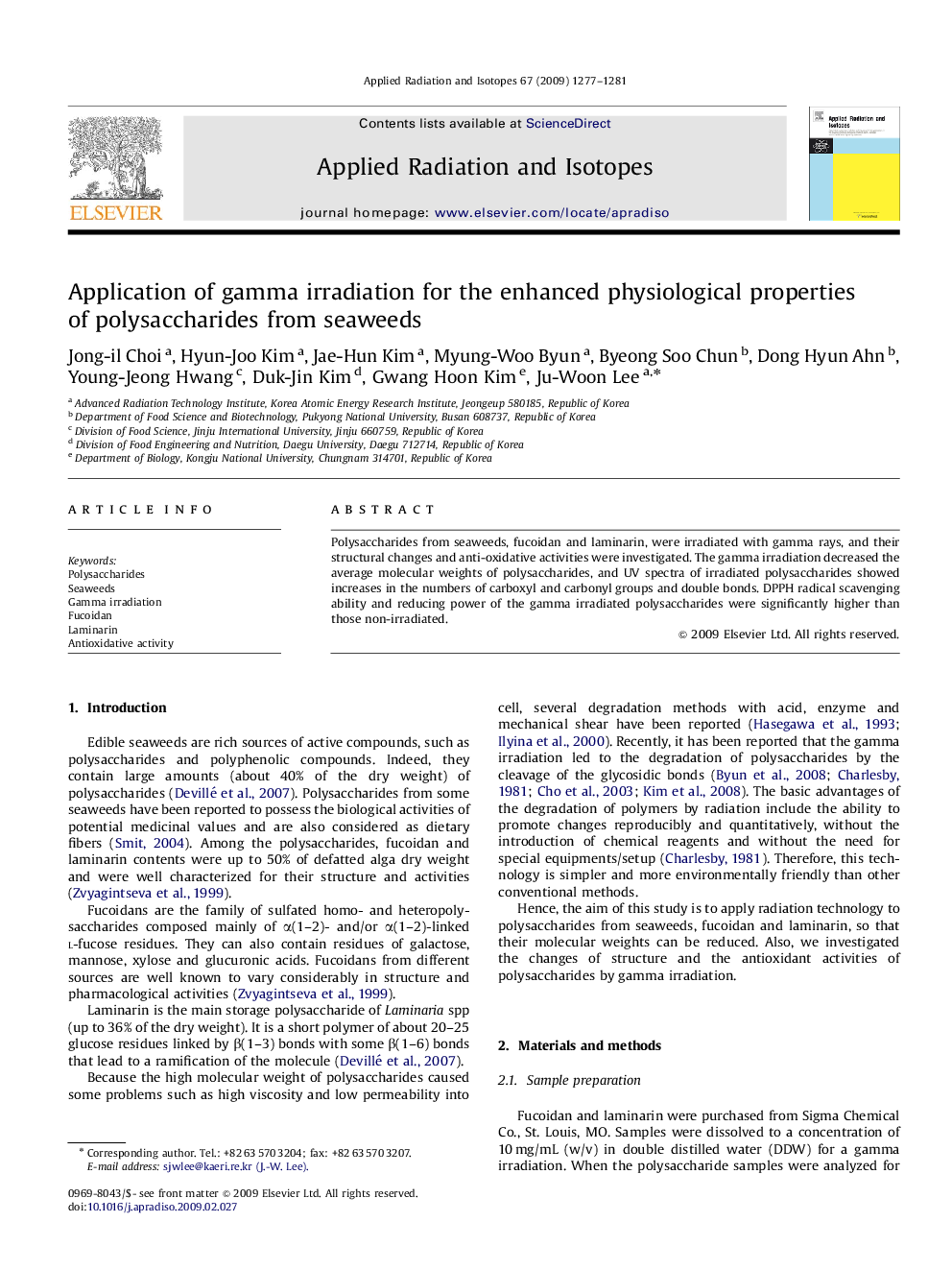 Application of gamma irradiation for the enhanced physiological properties of polysaccharides from seaweeds