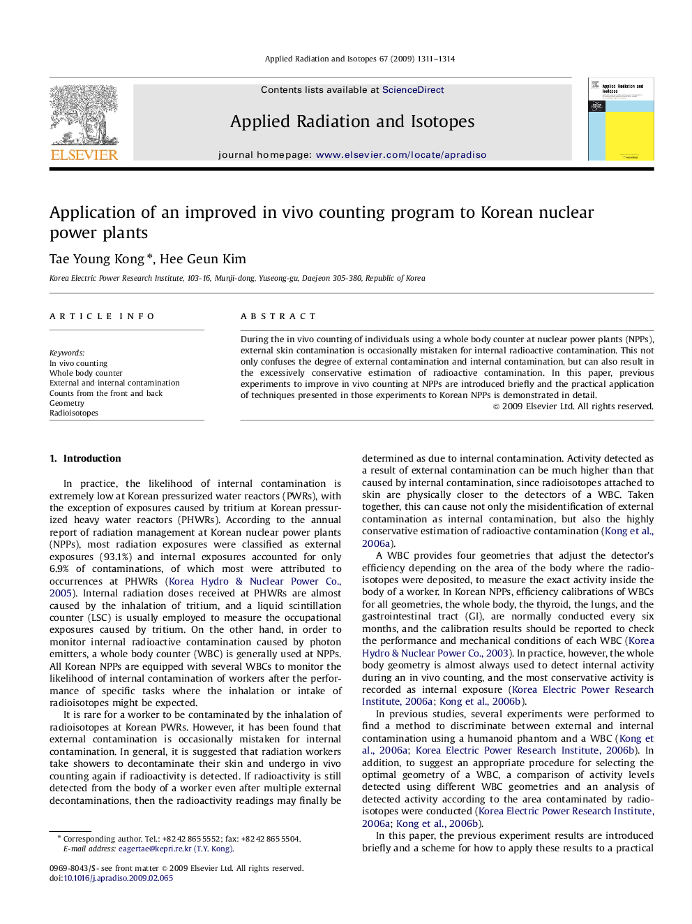 Application of an improved in vivo counting program to Korean nuclear power plants