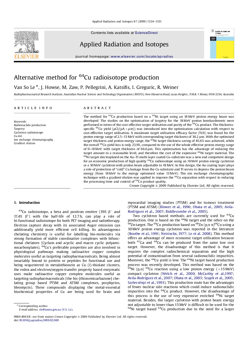 Alternative method for 64Cu radioisotope production