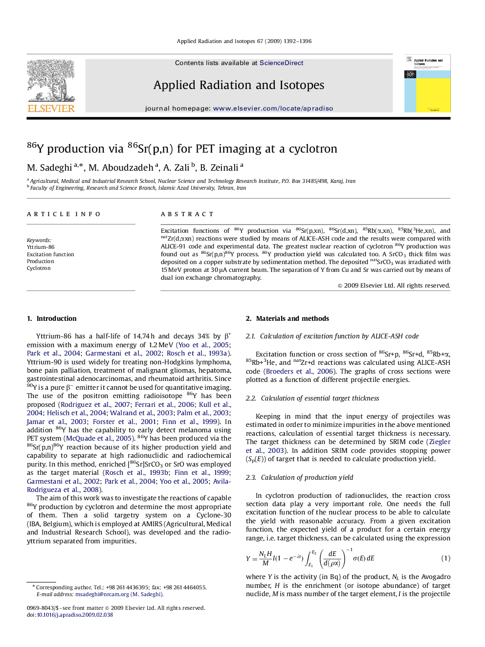 86Y production via 86Sr(p,n) for PET imaging at a cyclotron