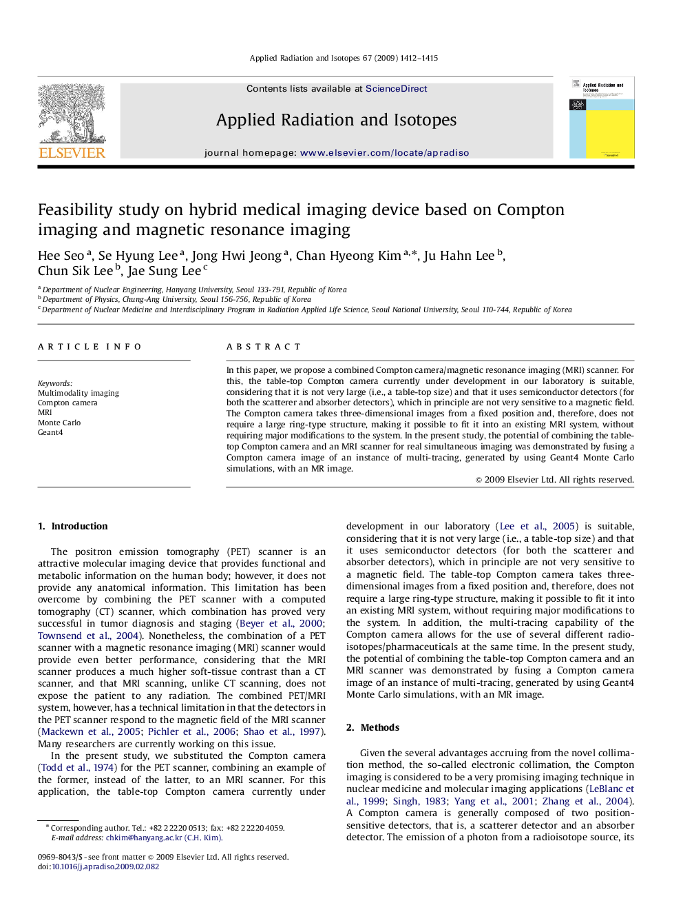 Feasibility study on hybrid medical imaging device based on Compton imaging and magnetic resonance imaging