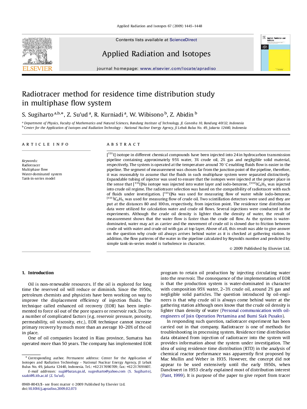 Radiotracer method for residence time distribution study in multiphase flow system