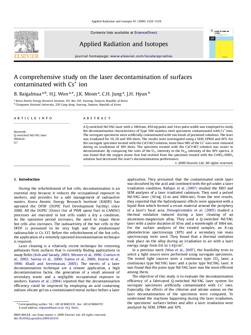 A comprehensive study on the laser decontamination of surfaces contaminated with Cs+ ion