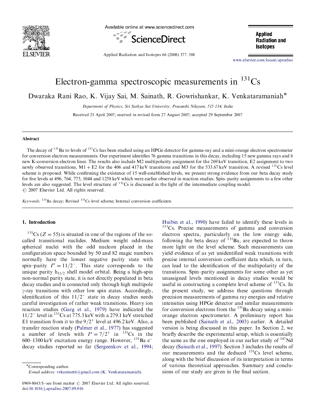 Electron-gamma spectroscopic measurements in 131Cs