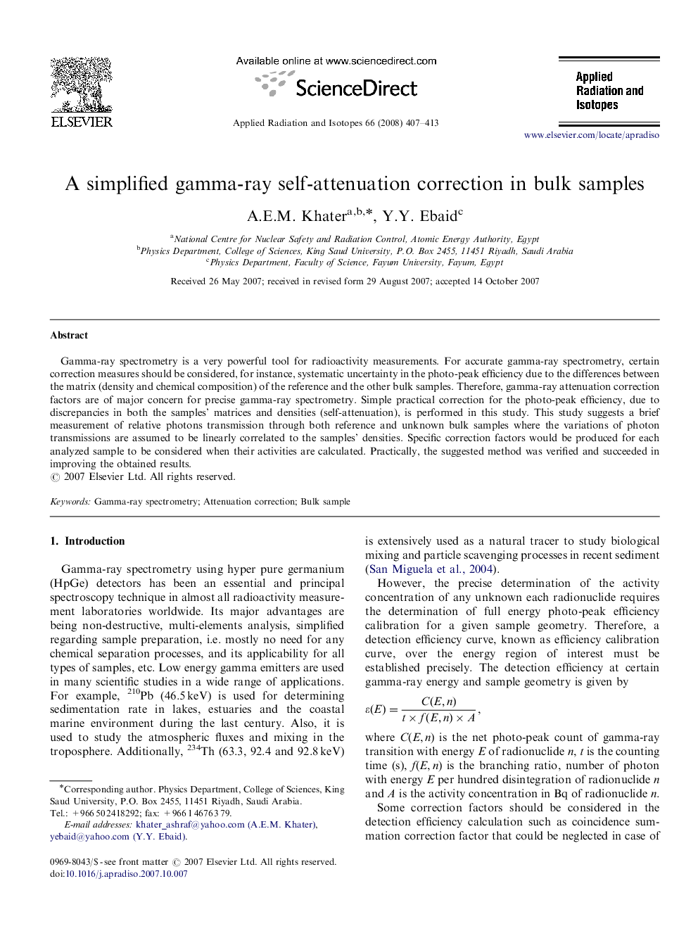 A simplified gamma-ray self-attenuation correction in bulk samples