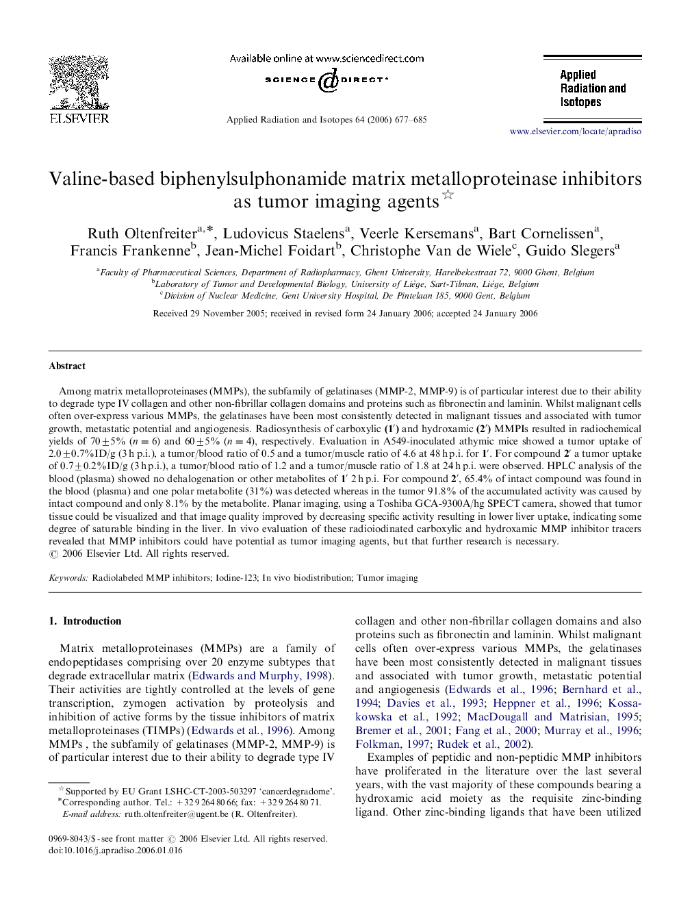 Valine-based biphenylsulphonamide matrix metalloproteinase inhibitors as tumor imaging agents 