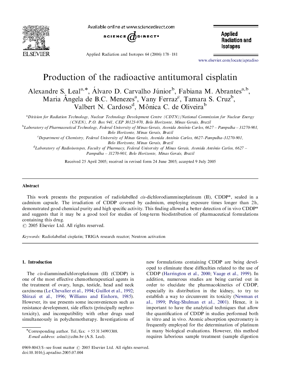 Production of the radioactive antitumoral cisplatin