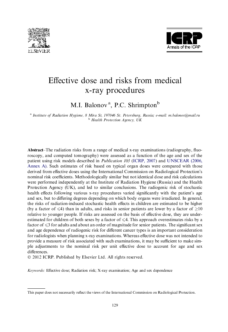 Effective dose and risks from medical x-ray procedures