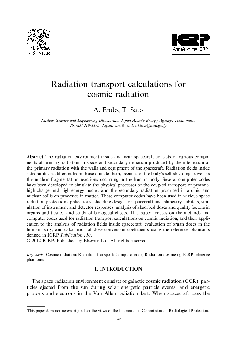 Radiation transport calculations for cosmic radiation