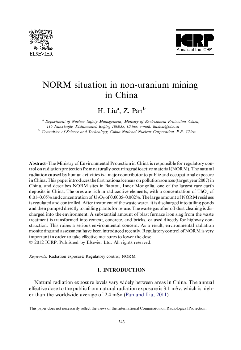 NORM situation in non-uranium mining in China