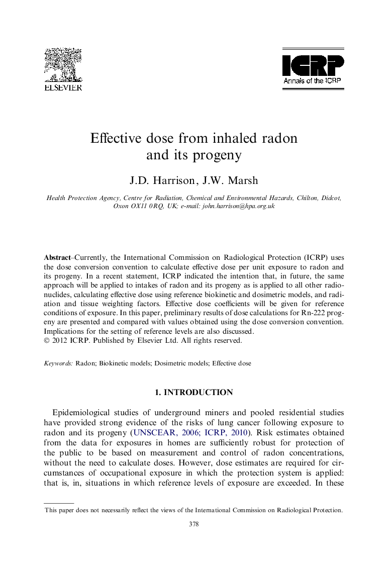 Effective dose from inhaled radon and its progeny