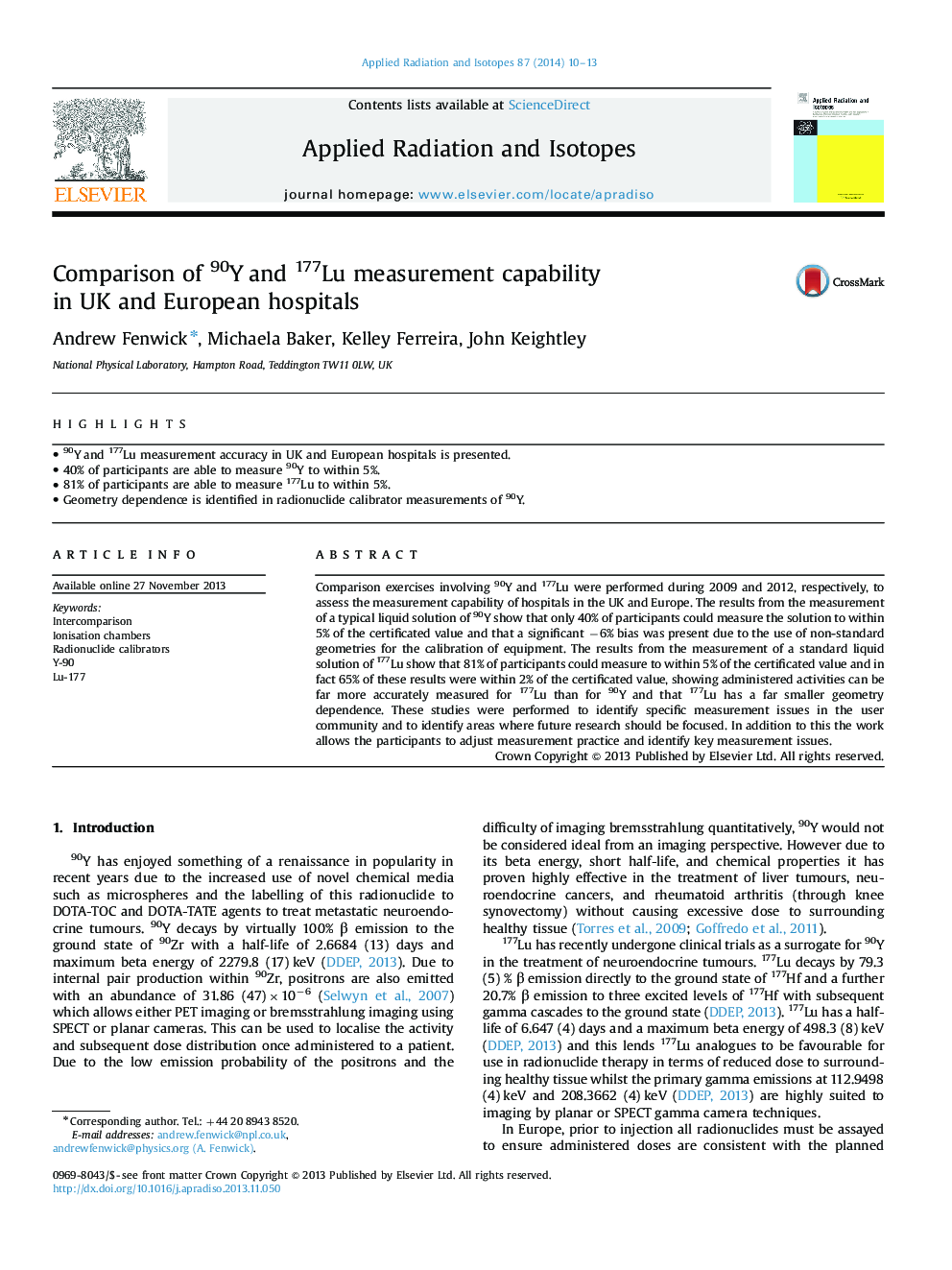 Comparison of 90Y and 177Lu measurement capability in UK and European hospitals