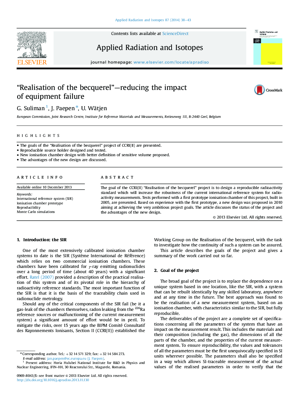 “Realisation of the becquerel”—reducing the impact of equipment failure