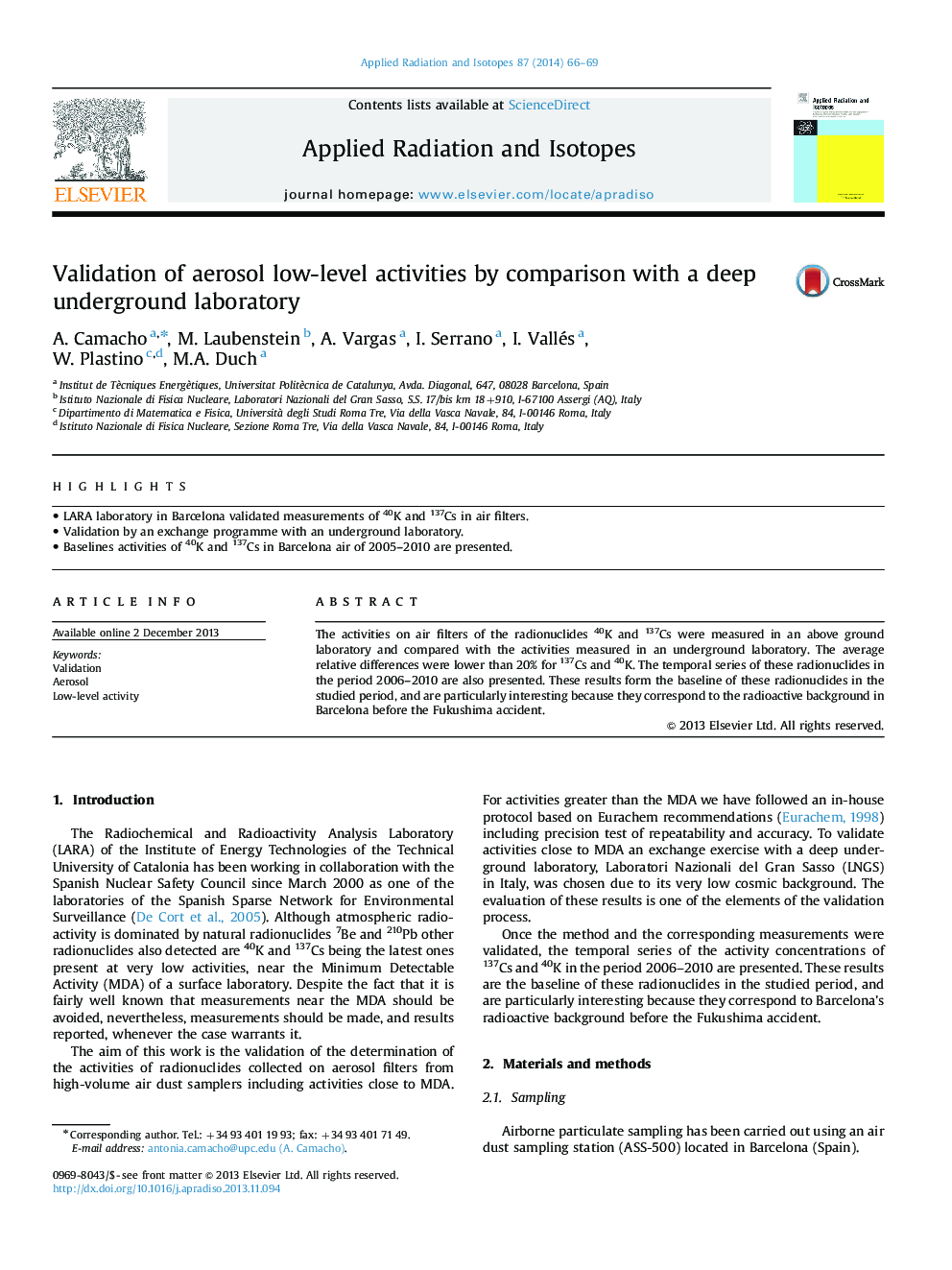 Validation of aerosol low-level activities by comparison with a deep underground laboratory