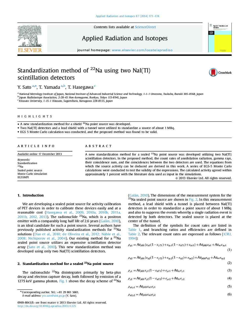 Standardization method of 22Na using two NaI(Tl) scintillation detectors