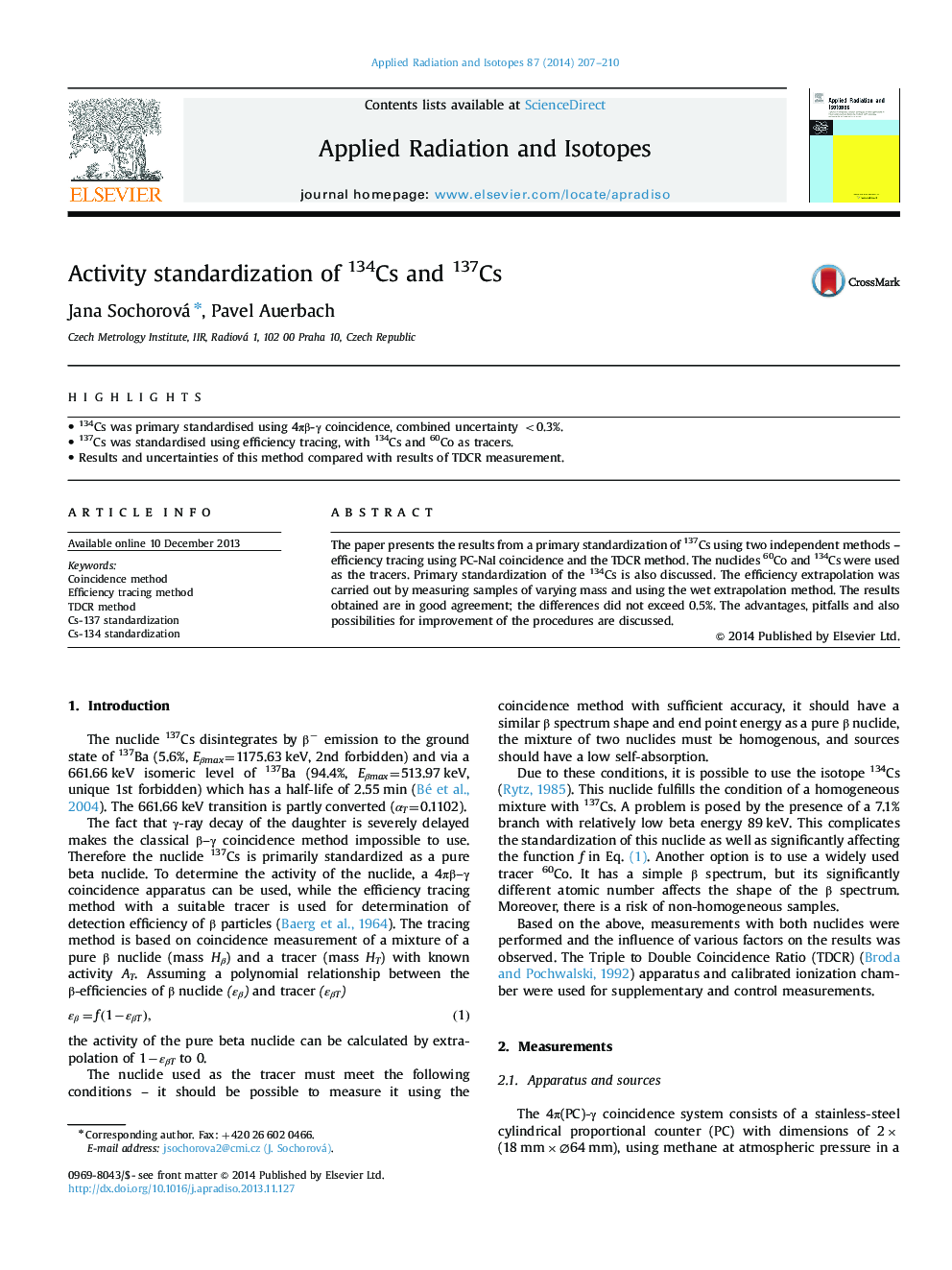 Activity standardization of 134Cs and 137Cs