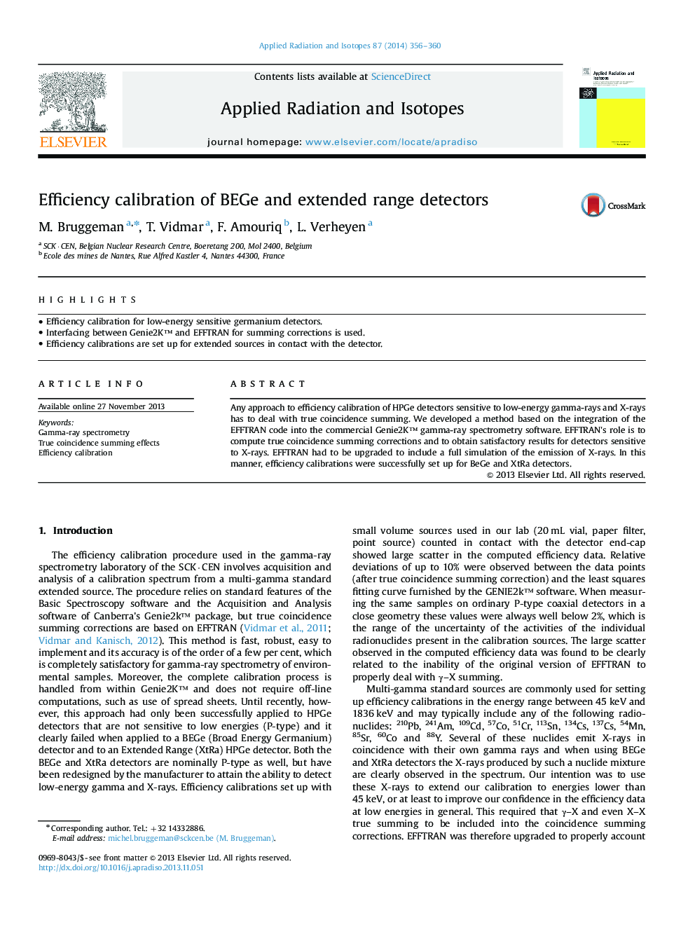 Efficiency calibration of BEGe and extended range detectors