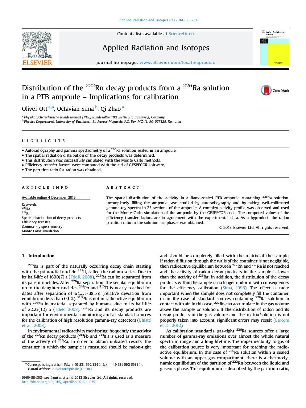 Distribution of the 222Rn decay products from a 226Ra solution in a PTB ampoule - Implications for calibration