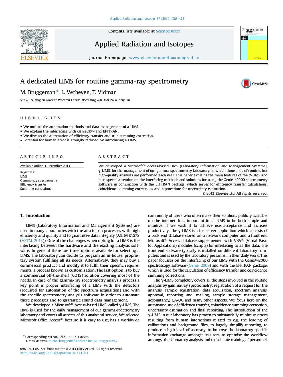 A dedicated LIMS for routine gamma-ray spectrometry