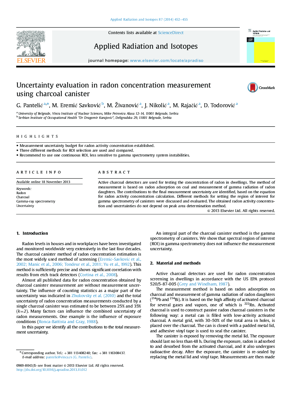 Uncertainty evaluation in radon concentration measurement using charcoal canister