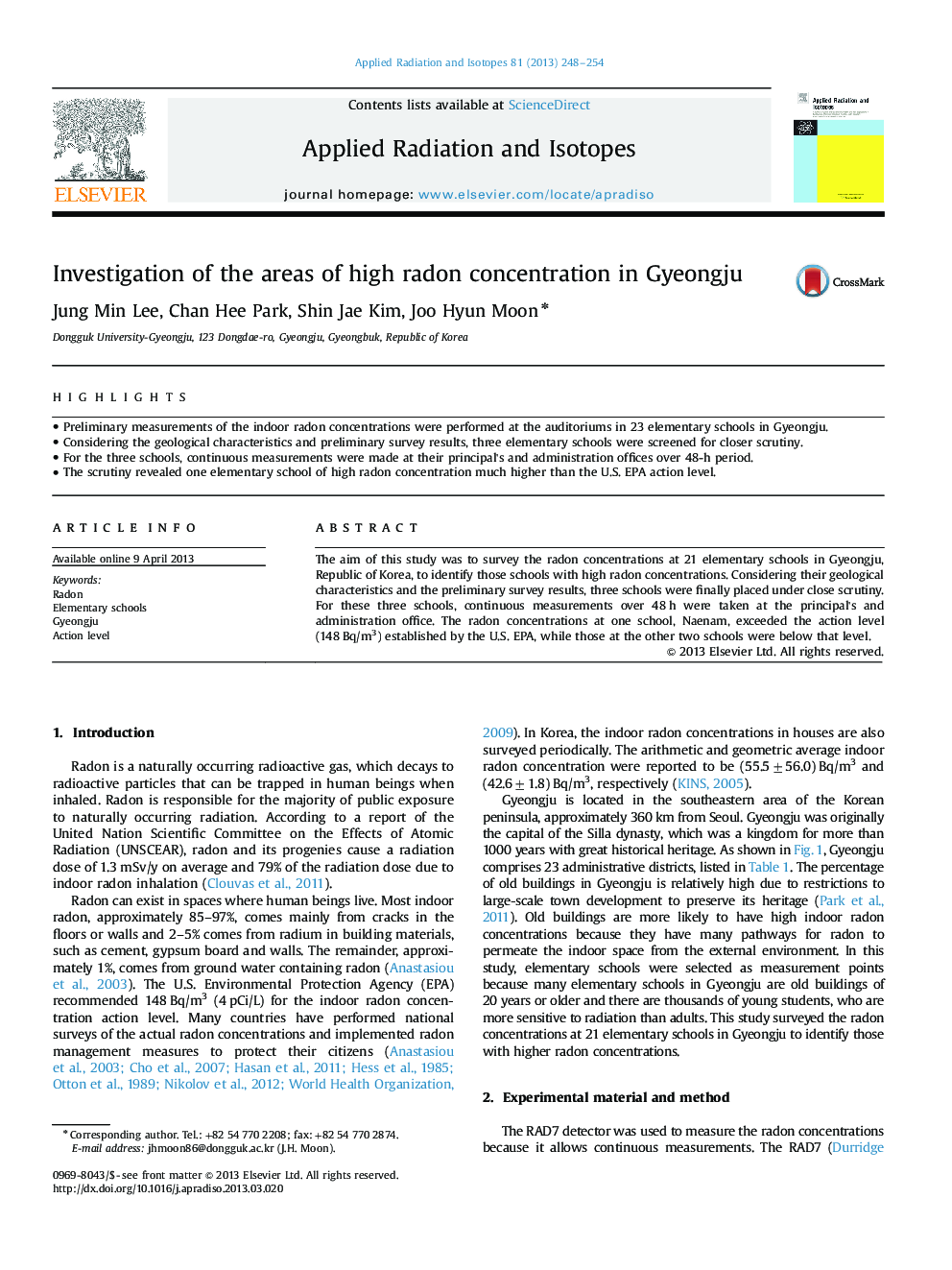 Investigation of the areas of high radon concentration in Gyeongju