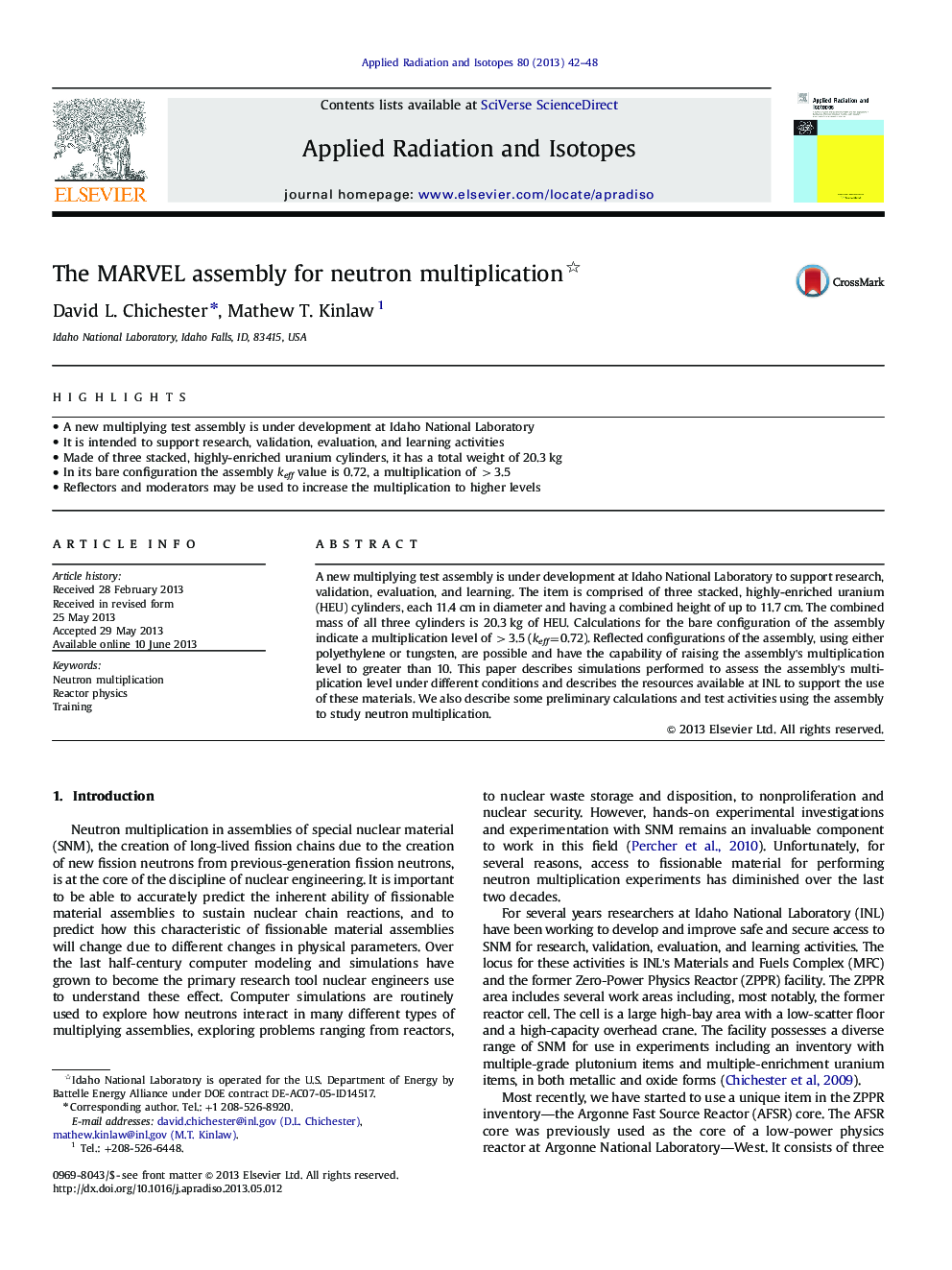 The MARVEL assembly for neutron multiplication 