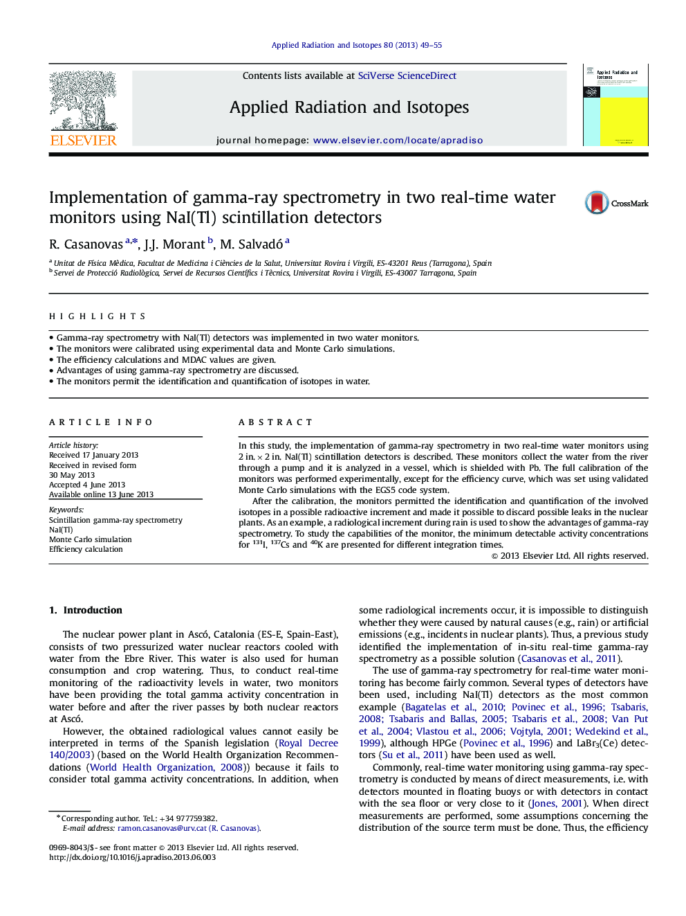 Implementation of gamma-ray spectrometry in two real-time water monitors using NaI(Tl) scintillation detectors